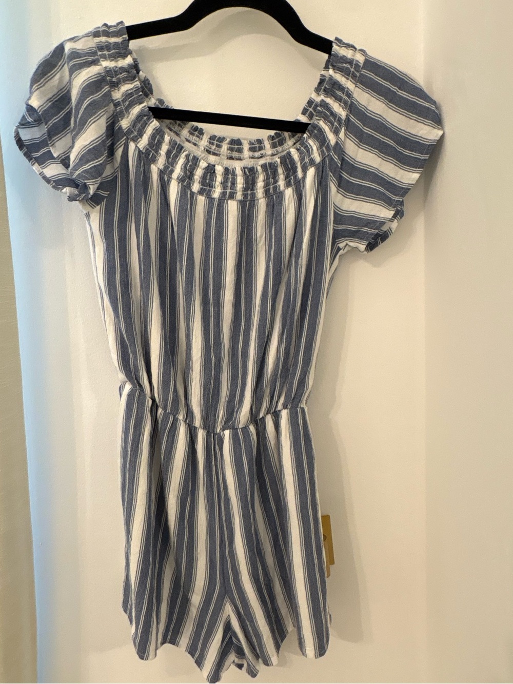 Blue and White Striped Off-Shoulder shorts  Romper